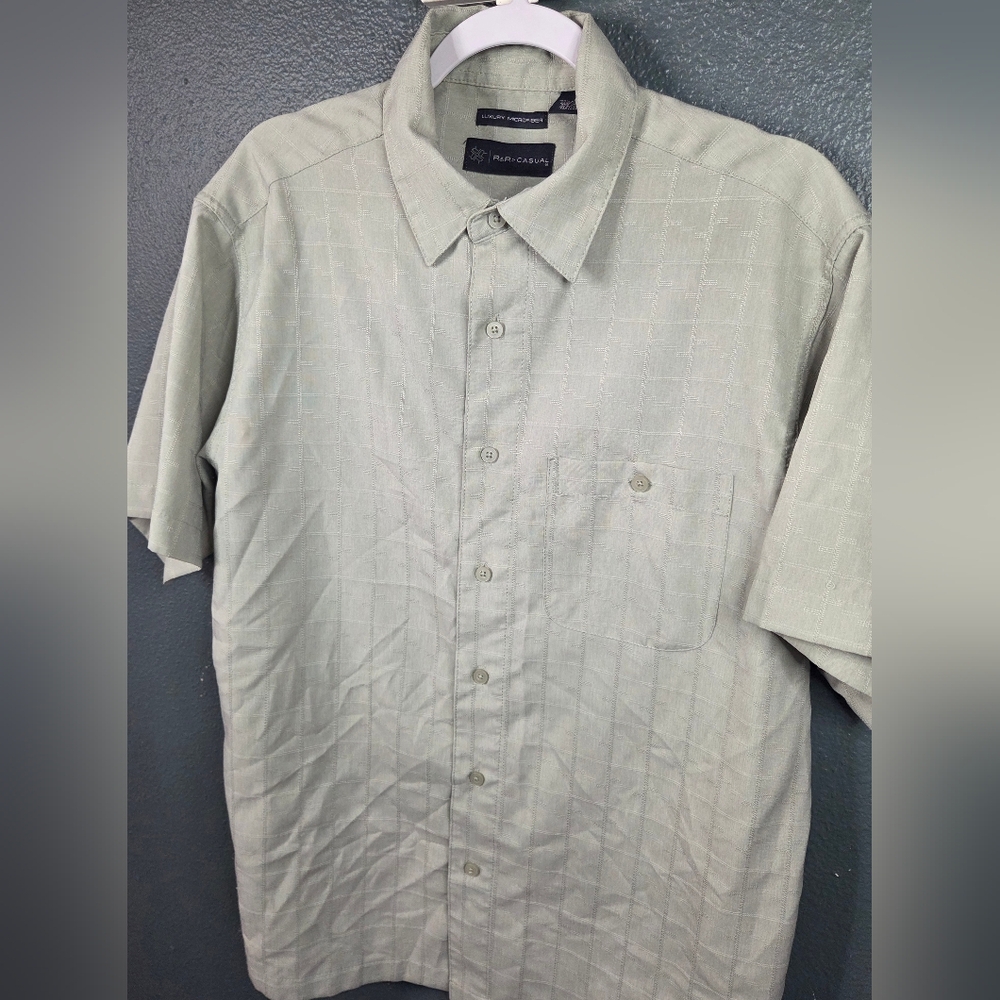 R & R Causal Mens Short-Sleeve Button-Down Shirt in Gray Size Med - Picture 3 of 12